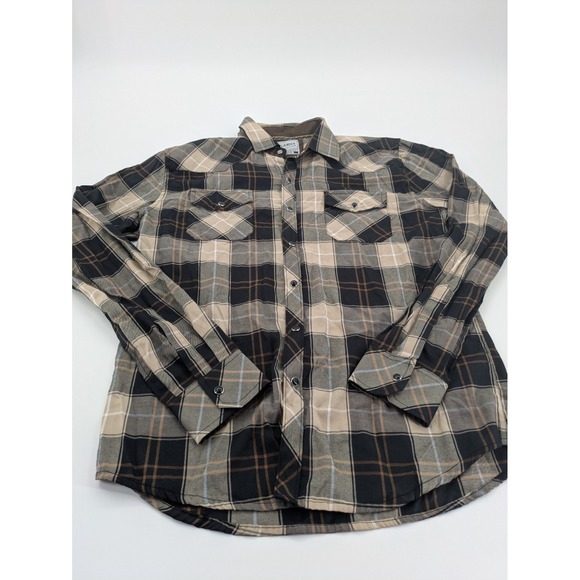 Outlander Western Shirt Mens Medium Brown Craft + Flow LS Pearl Snap‎ Plaid - Picture 1 of 9